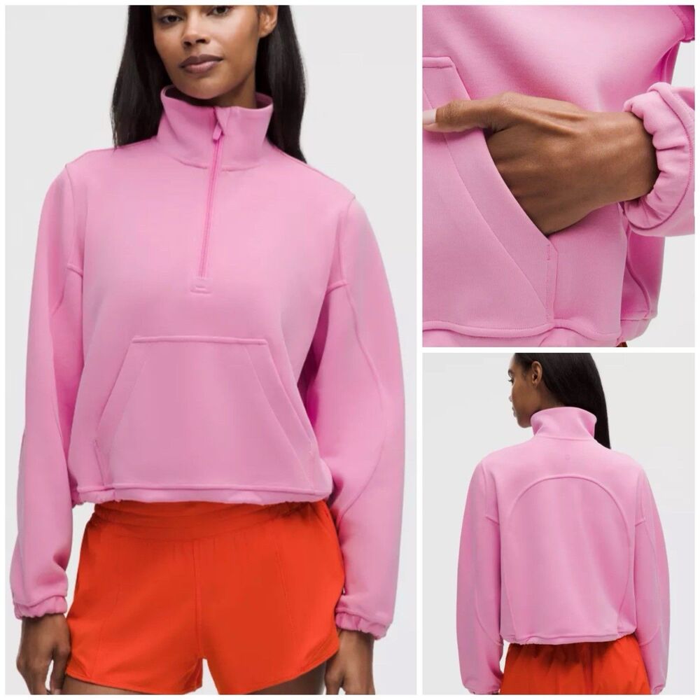 Lululemon Brushed Softstreme Half Zip Sweatshirt 6 Pink Cinch Waist Athleisure